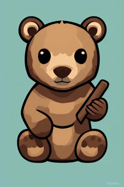 A minimalistic logo of a baby bear with a cake