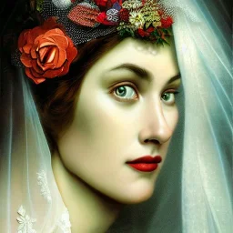 home-made paper collage of beautiful bride's face, jigsaw, fine detail, highly intricate, wearing bridal veil, modern surrealism painting, high-quality, volumetric lighting, 8k, ultrahd, George Grie, Marco Escobedo, Igor Morski