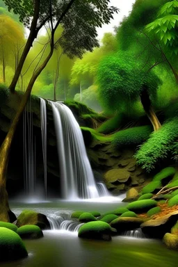 waterfall, with beautiful trees