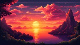 precise fine detailed pixel ART OF a sunset. AMAZE ME. Cinematic rgb lighting,