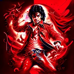 Michael Jackson, high detailed concept art, front facing, dynamic pose, full body, disney, red background color, t-shirt design,