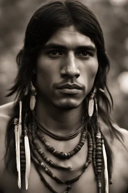 The portrait of the face of a young Latin American Indian man.