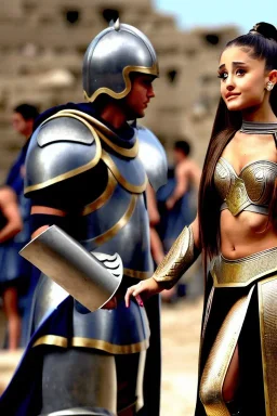 ariana grande in greek armor at the fall of the city of Troy high quality