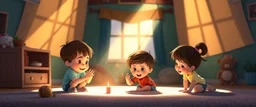 illustration of pixar children playing. fantastic lighting, cute