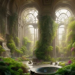  Living room with plants with a big full wall window view on mediterranean city on sea , Beaux Arts architecture,interior design,point of perspective,by Jean Baptiste Monge, Epic cinematic, brilliant stunning, intricate, meticulously, detailed, dramatic atmospheric, maximalist digital matte painting