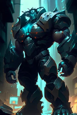 Malphite from league of legends in cyberpunk style