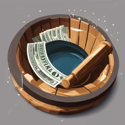 hand depositing money in the barrel a wooden barrel : 1.5 ) money goes in from above and money comes out from below, ultra quality, vector graphics