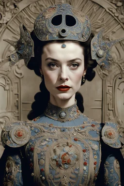 Austrian simbolism, Vivien Leigh Princess wears a Star wars Surrealist Armenian embroidered avant-gard fashion, ornamental details,caravaggism, in David lynch movie style by Max ernst