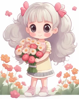 full-length, little kawaii girl with big eyes, holding a bouquet of flowers, standing next to the number eight, 8k)), cartoon illustration 8 k, cute cartoon character, clipart on a white background, kawaii baby, digital painting, cute digital art, illustration 8 k, 8 x, 8 k, 3d 8k, cute detailed digital art, cute cartoon, cute artwork, 8 detailed, cute character, 8k -height 768, ssao 8k