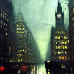 Skyline,unrealistic gigant city ,Gotham city,Neogothic and NeoFascist and Neoclassical architecture German Expressionism by Jeremy mann, John atkinson Grimshaw," "