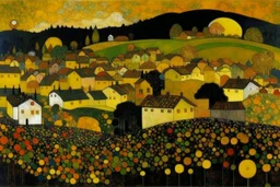 A black village in a shadow realm painted by Gustav Klimt
