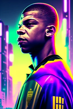 Portrait of mbappe in cyberpunk world