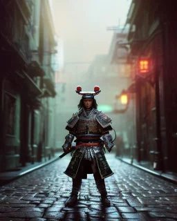 samurai, shadows, Brent Weeks, Night Angel, cobblestone street alley, highly detailed, hyper-detailed, beautifully color-coded, insane details, intricate details, beautifully color graded, Cinematic, Color Grading, Editorial Photography, Depth of Field, DOF, Tilt Blur, White Balance, 32k, Super-Resolution, Megapixel, ProPhoto RGB, VR, Halfrear Lighting, Backlight, non photorealistic rendering