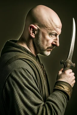 bald man with dagger through head downgrade