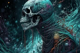 create highly detailed full color concept illustration of ravenous gothic character ,Ghostly apparitions hunting in the night, Storming trough the astral planes, trampling every living being, maximalist, sharp focus, highest resolution, in the styles of Alex Pardee, Denis Forkas , and Masahiro Ito, boldly inked, 8k, coarse, gritty textures