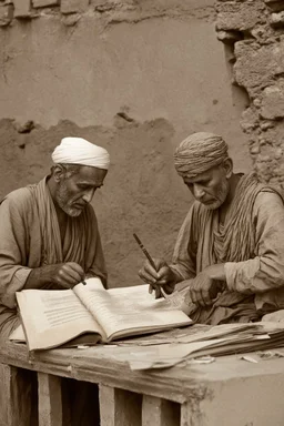 ancient scribes in babylon in its prime faded old photo