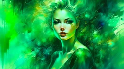 collage, old paper, slightly worn edges, alcohol ink, hyperdetail, portrait of a translucent woman surrounded by a rich dark green background with a slight mist and otherworldly glow, which creates a dreamy and ethereal atmosphere, Anna Razumovskaya, Anna Dittmann, Luis Royo