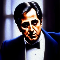 Ultra detailed fullbody Portrait in oil on canvas of Michael Corleone ,extremely detailed digital painting, extremely detailed face,crystal clear Big Glowing eyes, mystical colors ,perfectly centered image, perfect composition, rim light, beautiful lighting, 8k, stunning scene, raytracing, anatomically correct, in the style of robert e howard and Ken Kelley and Ohrai Noriyoshi and Simon Bisley and tomzj1