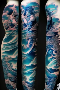 Tattoo sleeve god zodiac sign aquarius ukiyo-e