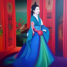 Full body portrait, painting, medium shot lady style of 🎏🪩🪅🎎