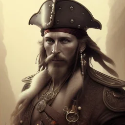 redshift style, painted portrait of a pirate, masculine, mature, pirates, upper body, grey and silver, fantasy, intricate, elegant, highly detailed, digital painting, artstation, concept art, smooth, sharp focus, illustration, art by gaston bussiere and alphonse mucha