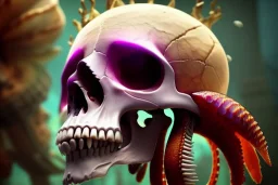 goddess close-up portrait skull with mohawk, ram skull, skeleton, thorax, x-ray, backbone, jellyfish phoenix head, nautilus, orchid, skull, betta fish, bioluminiscent creatures, intricate artwork by Tooth Wu and wlop and beeple. octane render, trending on artstation, greg rutkowski very coherent symmetrical artwork. cinematic, hyper realism, high detail, octane render, 8k