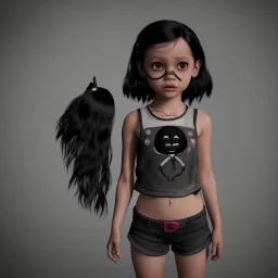 toddler, full body, Pandora background, Jenna ortega, -clothing, soft goth libstick, wednesday addams family make up, brad double wig, dramatic lighting, highly detailed, volumetric lighting, unreal engine, 8k