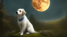 A Dog in the moonlight embracing the wind gracefully