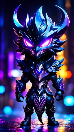 Chibi kindred venom in 8k solo leveling shadow artstyle, machine them, mask, close picture, rain, neon lights, intricate details, highly detailed, high details, detailed portrait, masterpiece,ultra detailed, ultra quality