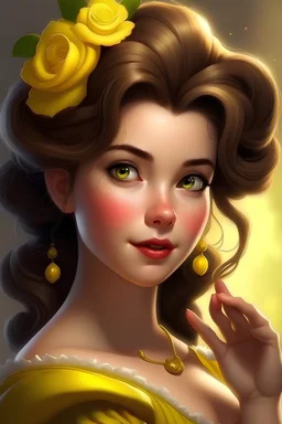 Belle from beauty and the beast with daisys in her hair make her animated more daisys and dark brown eyes