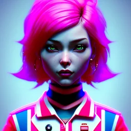 waitress punk woman, rounded face, pink short hair, color cheeks, striped shirt, vibrant color, highly detailed, art stations, concept art, smooth, unreal engine 5, god rays, ray tracing, RTX, lumen lighting, ultra detail, volumetric lighting, 3d, finely drawn, high definition, high resolution.