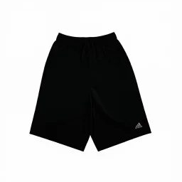 Folded traning short, top view, flat lay, realistic, male active wear, black smooth material, short trouser leg, no logo,