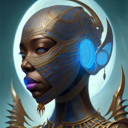 sango fantasy, fantasy magic, intricate, sharp focus, illustration, highly detailed, digital painting, concept art, matte, artgerm and paul lewin and kehinde wiley, masterpiece Asian black panther Mayan pyramid blue space lady space blood moon galaxy