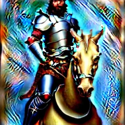 portrait of a Warrior wearing plate armor riding a horse with a sword boris vallejo Style