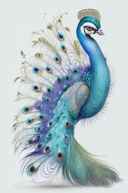 peacock avatar illustration on a white background, detailed