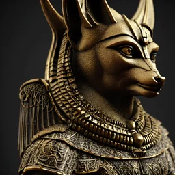 Dark fantasy Anubis statue , majestic, highly intricate, gigantic derelict statue, Realistic photography, incredibly detailed, ultra high resolution, 8k, complex 3d render, cinema 4d.