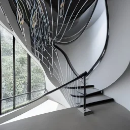 10 Grenelle, biomorphic structure , stunning staircase which serves as the centerpiece of the scheme,bioluminescence, centrepiece,France, interior design, Les Echos, Le Parisien, LVMH, media division, minimalist, office environment, parametric sculpture, Paris, refined details, white marbles backround , masterpiece of Ora Ito