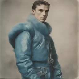 Rudolph Valentino, blue, autochrome, plastic puffy jacket
