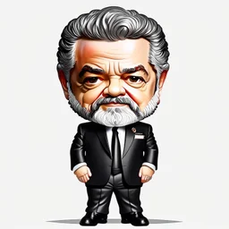 Retrato chibi full body de Luis Ignacio Lula da Silva presidente de Brasil, serio, calidad ultra, hiperdetallado, color blanco, y negro, full body