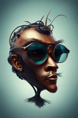 the silent ant head stylized with glasses, bizarre,surreal,