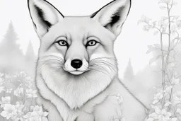 Colouring book page portrait of a fox