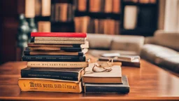 seven old books on a table