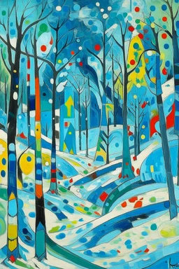 A cyan winter forest painted by Wassily Kandinsky