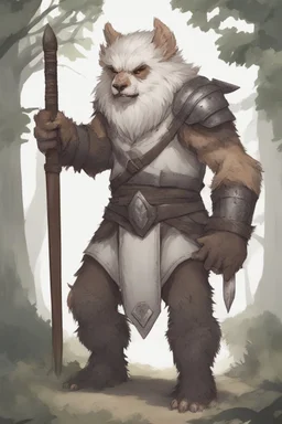 Dnd a young bugbear with WHITE fur and leather armor