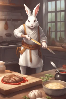 holy bunny with cooking knife dnd realism art adventurer