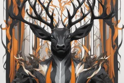 Black Shadow symbiote in 8k realistic anime e drawing style, human model, close picture, Deer them, neon color, antlers deer, intricate details, highly detailed, high details, detailed portrait, masterpiece,ultra detailed, ultra quality