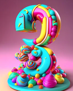 the number 32, 3d rendering, candyland, colorfully vibrant, high quality, delicious