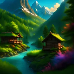 "Immerse in a breathtaking cinematic landscape - a majestic mountain peak adorned with lush forests and vibrant grass, against a backdrop of an azure sky. Experience the awe-inspiring colors with heightened accuracy, as nature's beauty unfolds before you. Enter a realm where every hue comes alive, crafting an unforgettable visual symphony. Surrender to the enchantment of this captivating scenery."