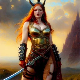 portrait 'beautiful Sexy busty Redhead Sif',Braids,horned helmet, celtic tattoed,painting by gaston bussiere, greg rutkowski, yoji shinkawa, yoshitaka amano, tsutomu nihei, donato giancola, tim hildebrandt, oil on canvas, cinematic composition, extreme detail,fit full head inside picture,32k