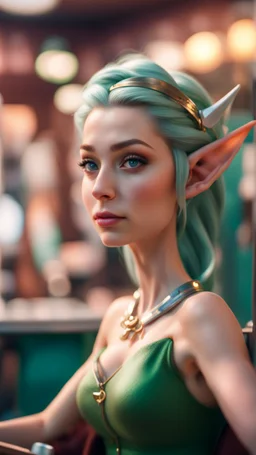 portrait of elf princess chilling at the barber shop,bokeh like f/0.8, tilt-shift lens 8k, high detail, smooth render, down-light, unreal engine, prize winning